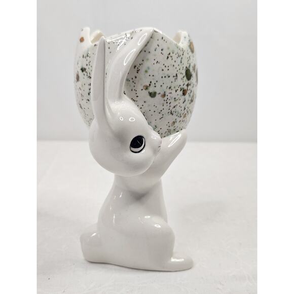Vintage Mid Century Hand Painted Porcelain Bunny Holding Egg Easter Spring Art - Picture 4 of 10